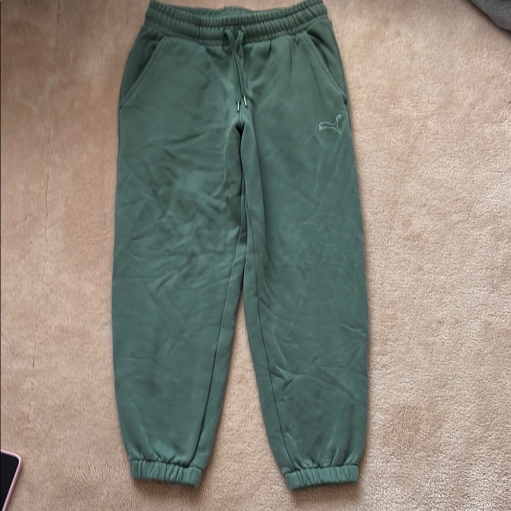 Puma Green Jogger Sweatpants with Elastic Cuffs